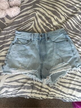 JUSTUSA Light Blue Distressed Denim Cutoff Shorts
